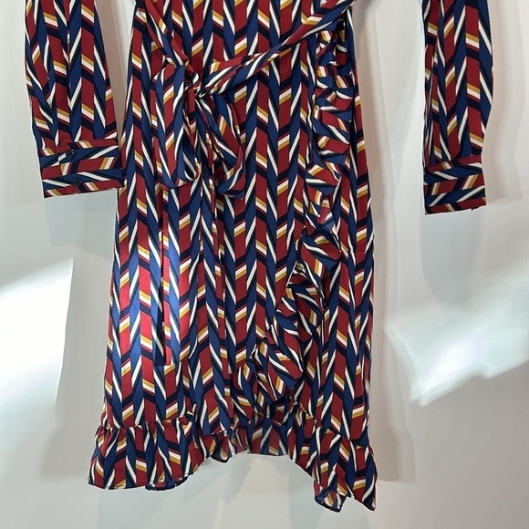 Lace & mesh/ModCloth long sleeve faux wrap mini dress retro geometric print mini - Picture 4 of 13